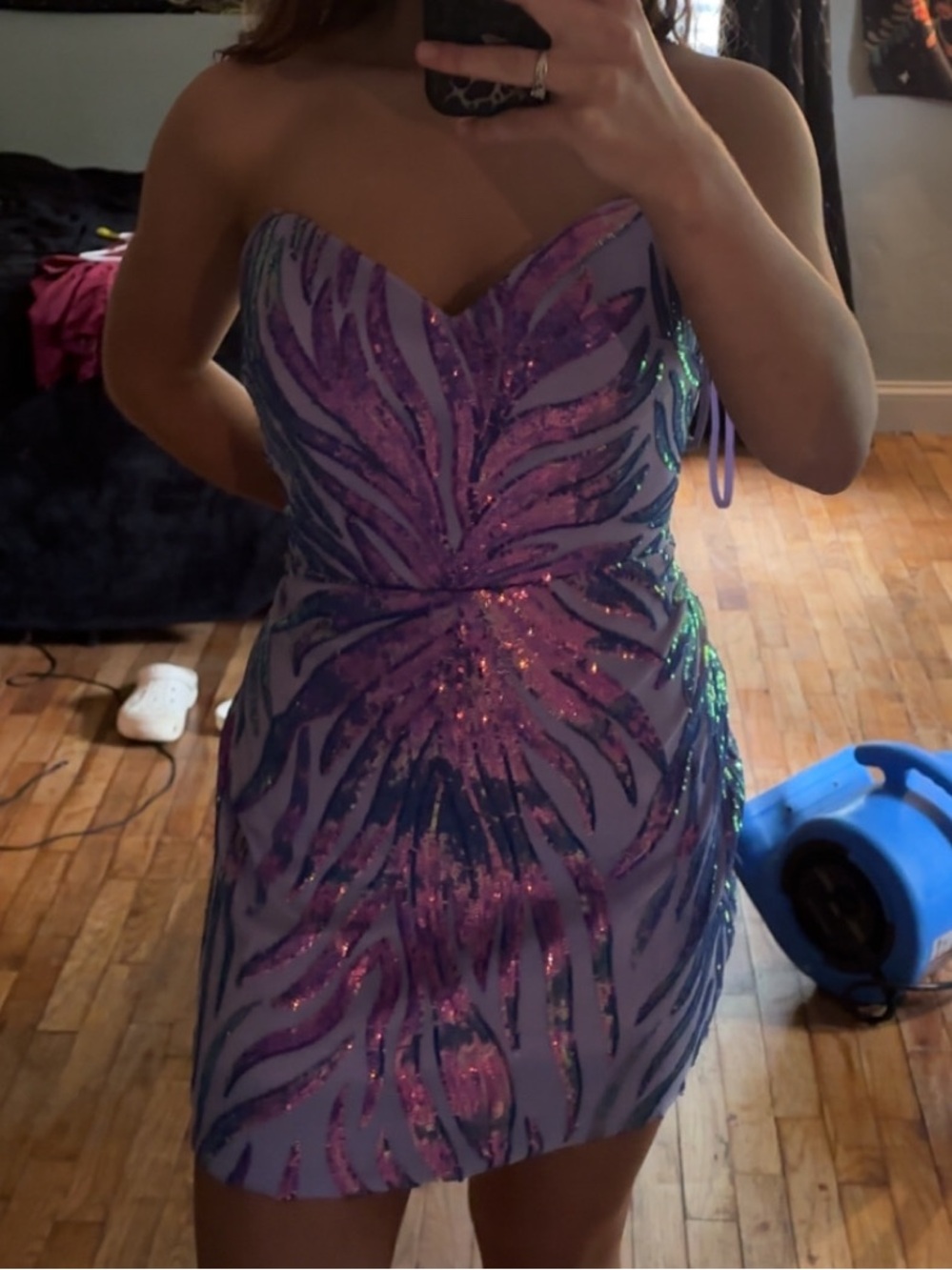 Strapless Purple Sequin Bodycon Dress